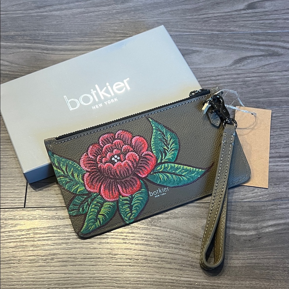 Botkier Cobble Hill Wristlet Wallet Clutch • Hand-Painted Red Peony • NWT